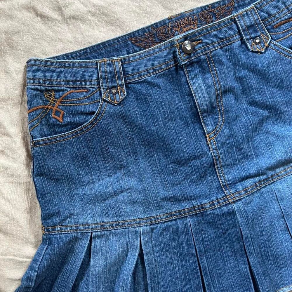 Y2K Pleated Mini Skirt Gyaru | Vintage SQUEEZE Jeans Skirt Plus Size 18.5